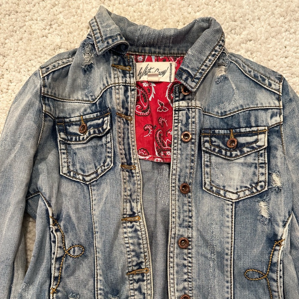 White Crow red bandana denim jean jacket womens suze small